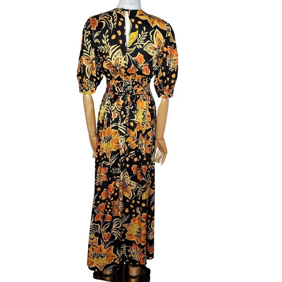 Dress Forum Heavenly Surplice Maxi Fall Dress Women's Small Black Boho Floral - Picture 8 of 11